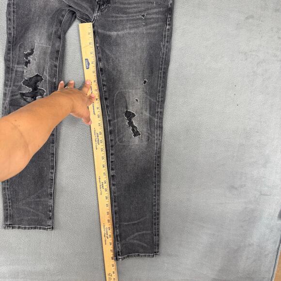 American Eagle Jeans Mens Tag 29x32 Fits 28x28.5 Slim Straight Distressed Black - Picture 10 of 11